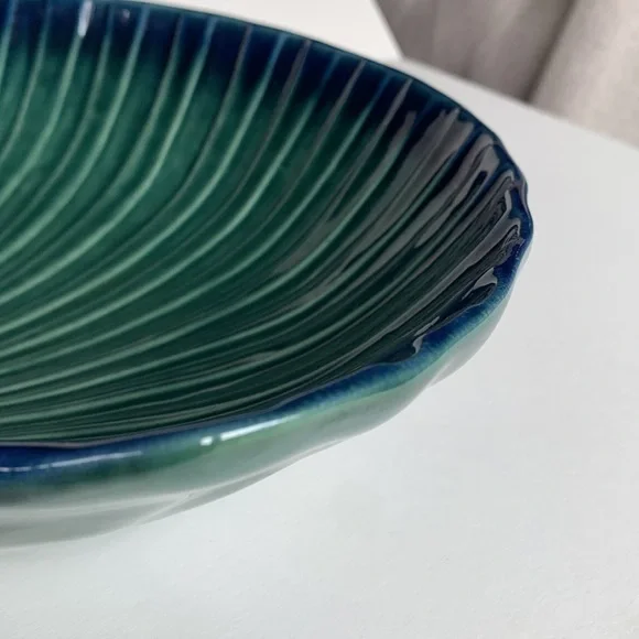 Olfaire Pottery 12” Blue Green Shell Bowl - Picture 4 of 11